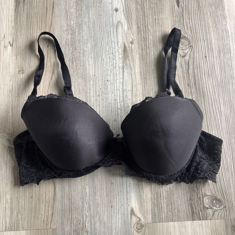 Victoria’s Secret Dream Angels Lined SemiBlack Lace Bal Bra Size 36C